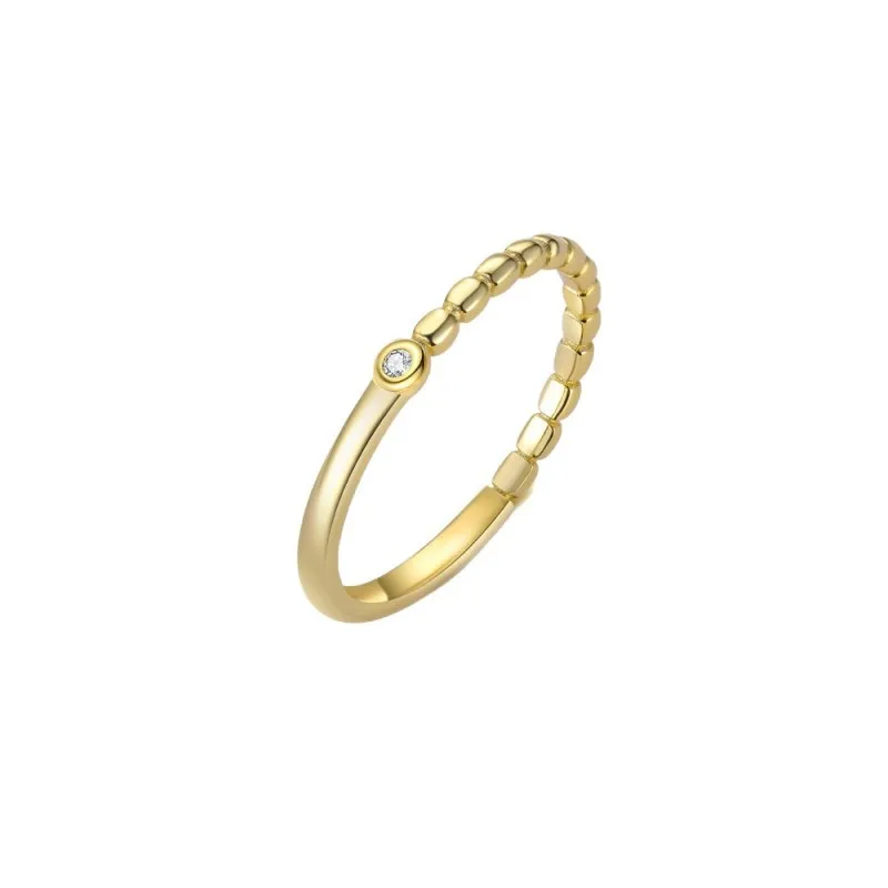 925 Sterling Silver Beaded Pave CZ Stacking Ring 70100525