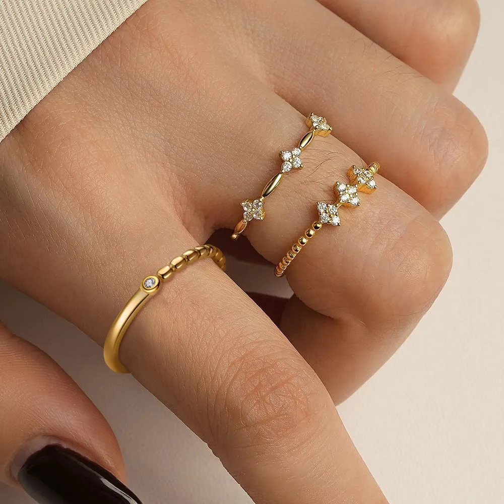925 Sterling Silver Beaded Pave CZ Stacking Ring 70100525 - image1