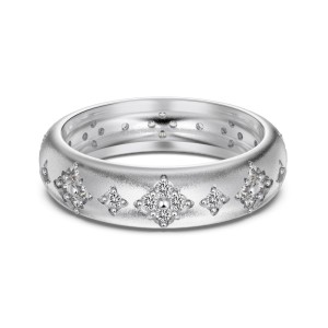 925 Sterling Silver Brushed Finish Pave CZ Stacking Ring 70100526
