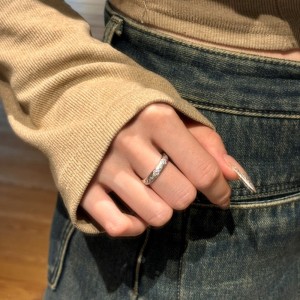 925 Sterling Silver Brushed Finish Pave CZ Stacking Ring 70100526