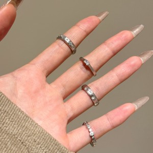 925 Sterling Silver Brushed Finish Pave CZ Stacking Ring 70100526