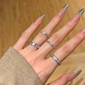 925 Sterling Silver Brushed Finish Pave CZ Stacking Ring 70100526