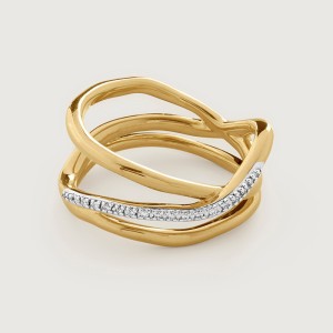 925 Sterling Silver Geometric Triple-Band Pave CZ Cross-Over Ring 70100528