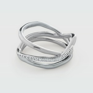 925 Sterling Silver Geometric Triple-Band Pave CZ Cross-Over Ring 70100528