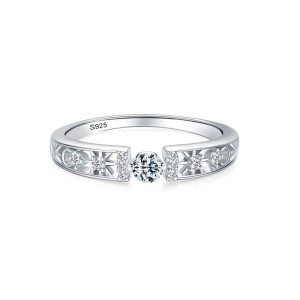 925 Sterling Silver Hollow Solitaire CZ Band Ring 70100529