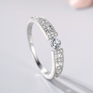 925 Sterling Silver Hollow Solitaire CZ Band Ring 70100529