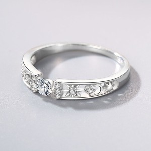 925 Sterling Silver Hollow Solitaire CZ Band Ring 70100529
