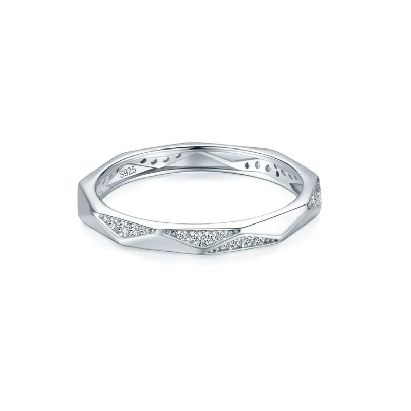 925 Sterling Silver Geometric Faceted Polygon CZ Ring 70100530