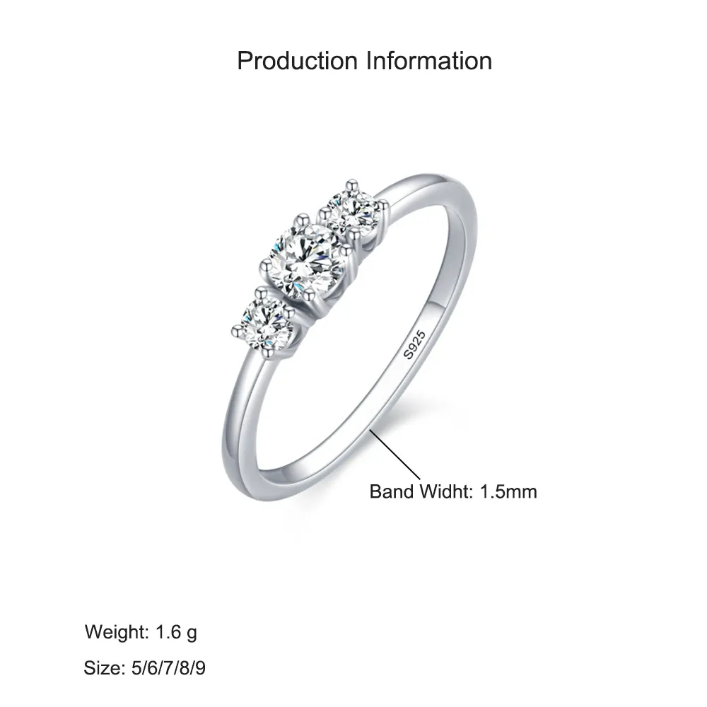 925 Sterling Silver Triple Round Cut Three-Stone CZ Ring 70100531 - image2