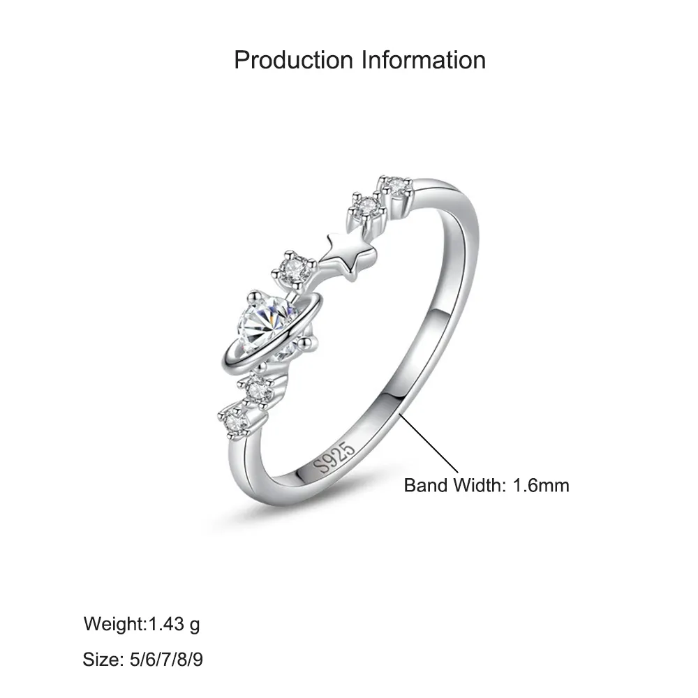 925 Sterling Silver Planet and Star CZ Ring 70100536 - image2