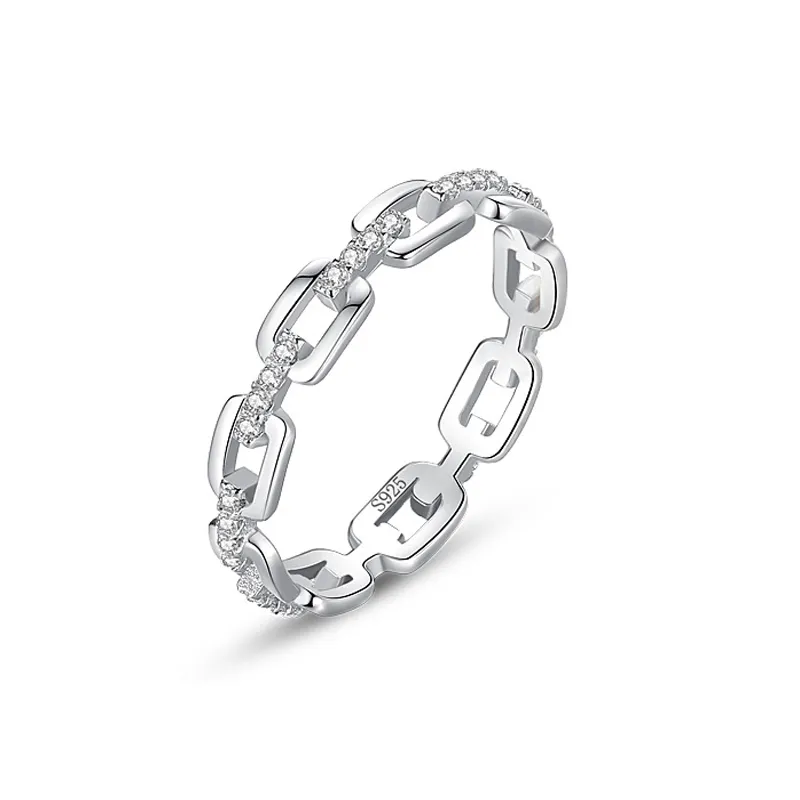 925 Sterling Silver Geometric Chain Link CZ Ring 70100538 925 Sterling Silver Geometric Chain Link CZ Ring 70100538