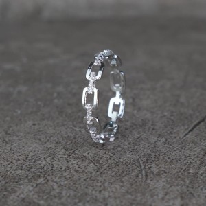 925 Sterling Silver Geometric Chain Link CZ Ring 70100538 925 Sterling Silver Geometric Chain Link CZ Ring 70100538