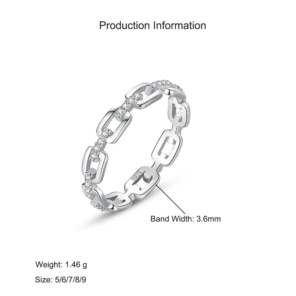 925 Sterling Silver Geometric Chain Link CZ Ring 70100538 - image2