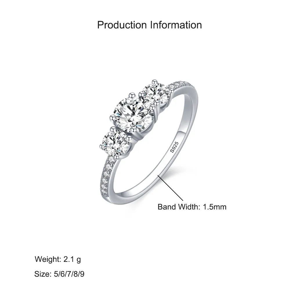 925 Sterling Silver Classic Three-Stone CZ Ring 70100542 - image2
