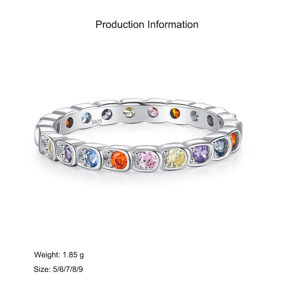 925 Sterling Silver Dopamine Rainbow CZ Ring 70100543 - image2