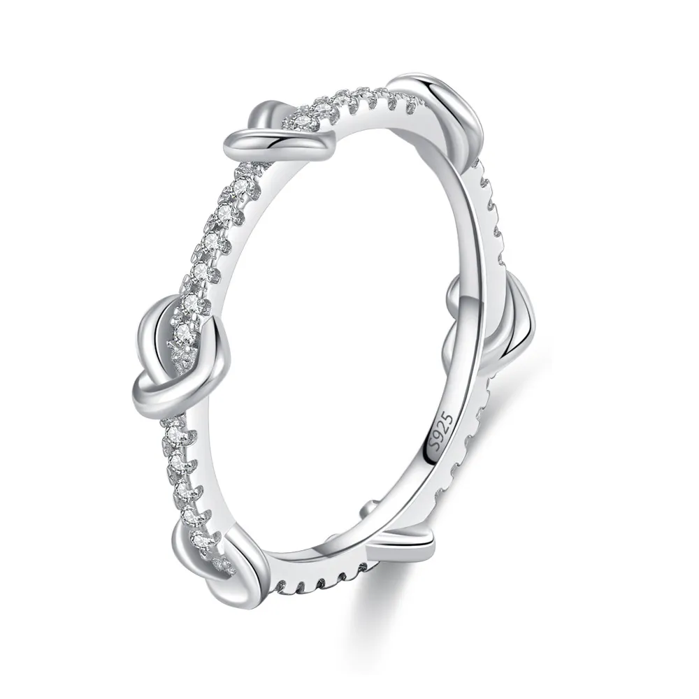 925 Sterling Silver Stacking Love Heart CZ Band Ring 70100545 925 Sterling Silver Stacking Love Heart CZ Band Ring 70100545