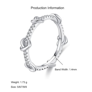 925 Sterling Silver Stacking Love Heart CZ Band Ring 70100545 925 Sterling Silver Stacking Love Heart CZ Band Ring 70100545