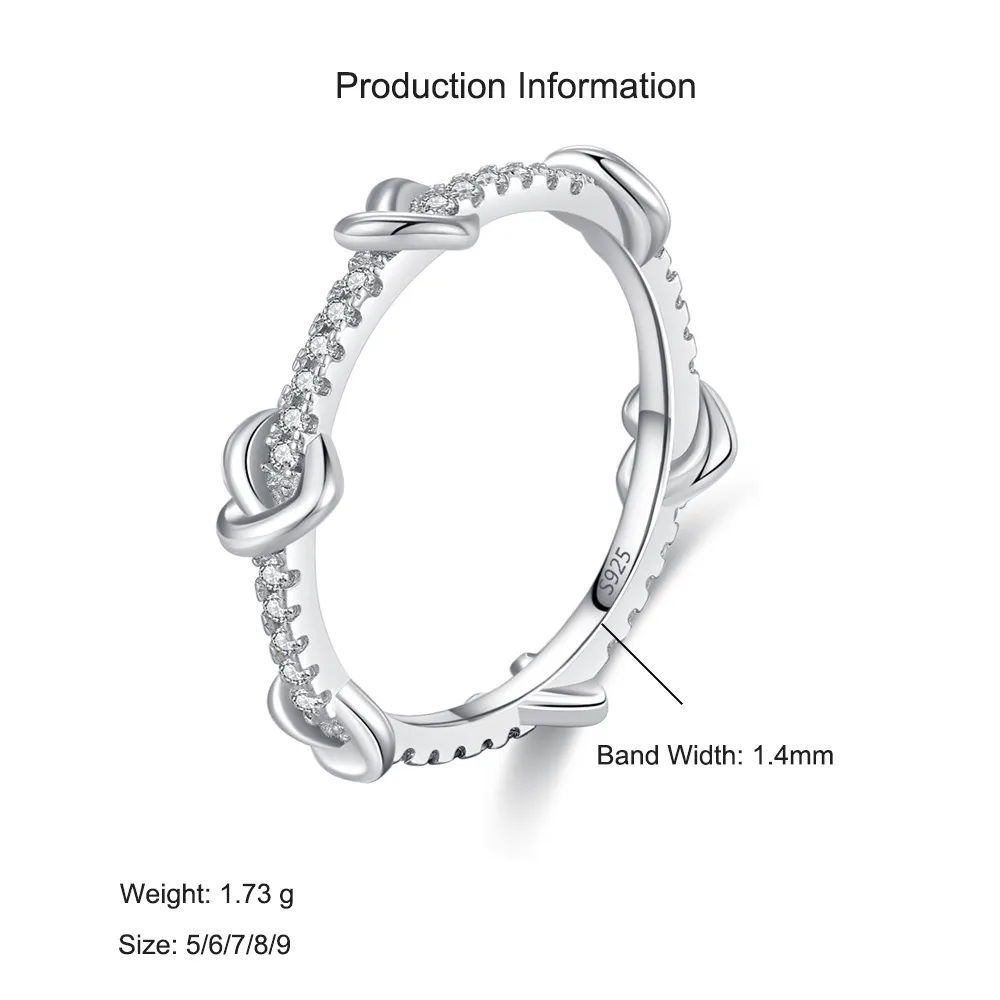 925 Sterling Silver Stacking Love Heart CZ Band Ring 70100545 - image2