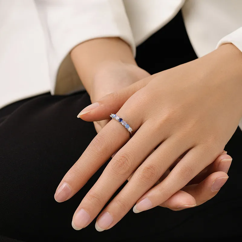 925 Sterling Silver Ocean Blue CZ Stacking Band Ring 70100546 - image1