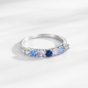 925 Sterling Silver Ocean Blue CZ Stacking Band Ring 70100546 925 Sterling Silver Ocean Blue CZ Stacking Band Ring 70100546