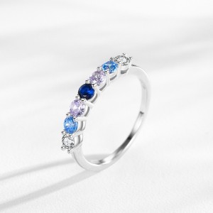 925 Sterling Silver Ocean Blue CZ Stacking Band Ring 70100546 925 Sterling Silver Ocean Blue CZ Stacking Band Ring 70100546