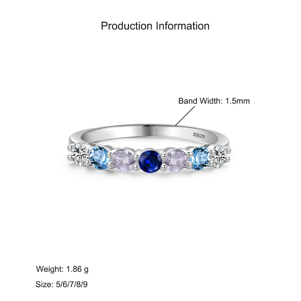 925 Sterling Silver Ocean Blue CZ Stacking Band Ring 70100546 - image2