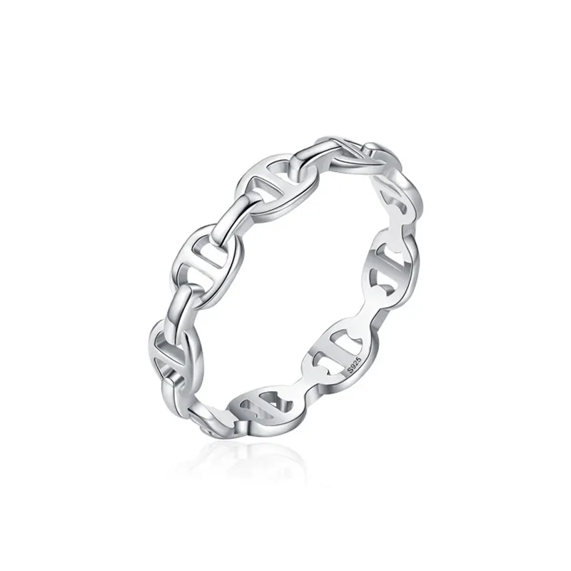 925 Sterling Silver Geometric Chain Ring 70100547 925 Sterling Silver Geometric Chain Ring 70100547