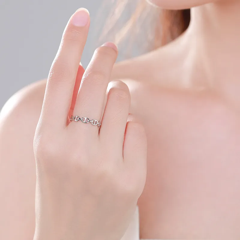 925 Sterling Silver Geometric Chain Ring 70100547 - image1