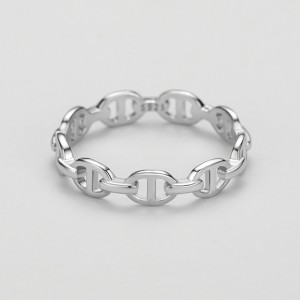 925 Sterling Silver Geometric Chain Ring 70100547 925 Sterling Silver Geometric Chain Ring 70100547