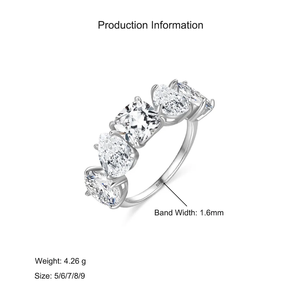 925 Sterling Silver Five-Stone Cushion Cut CZ Band Ring 70100549 - image2