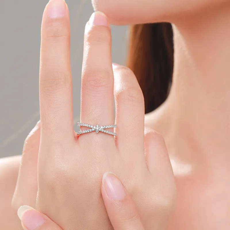 925 Sterling Silver Crossover Zircon Ring 70100552 - image1