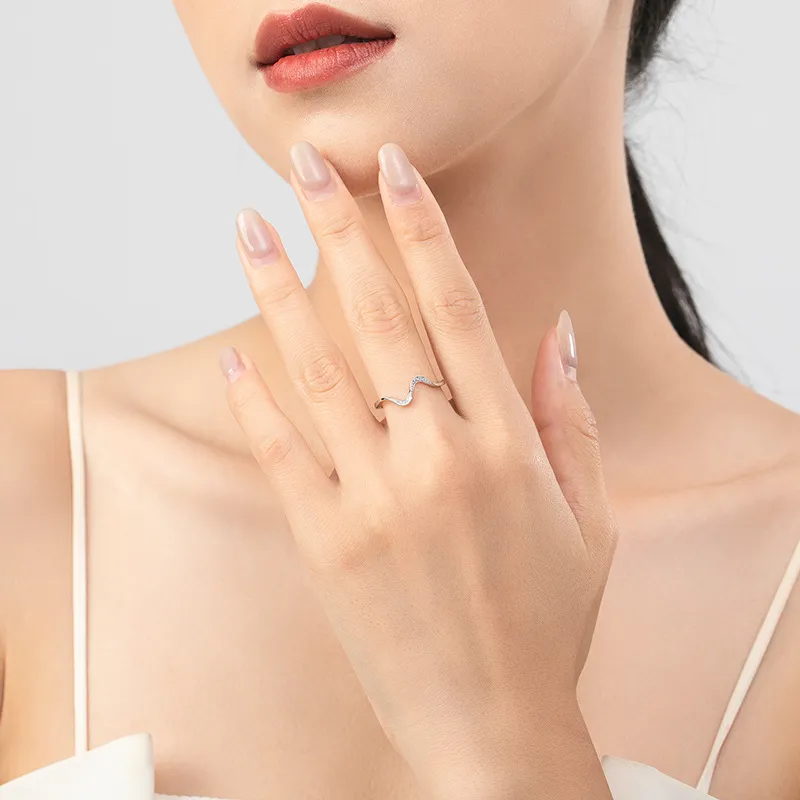 925 Sterling Silver Wave CZ Minimalist Band Ring 70100557 - image1