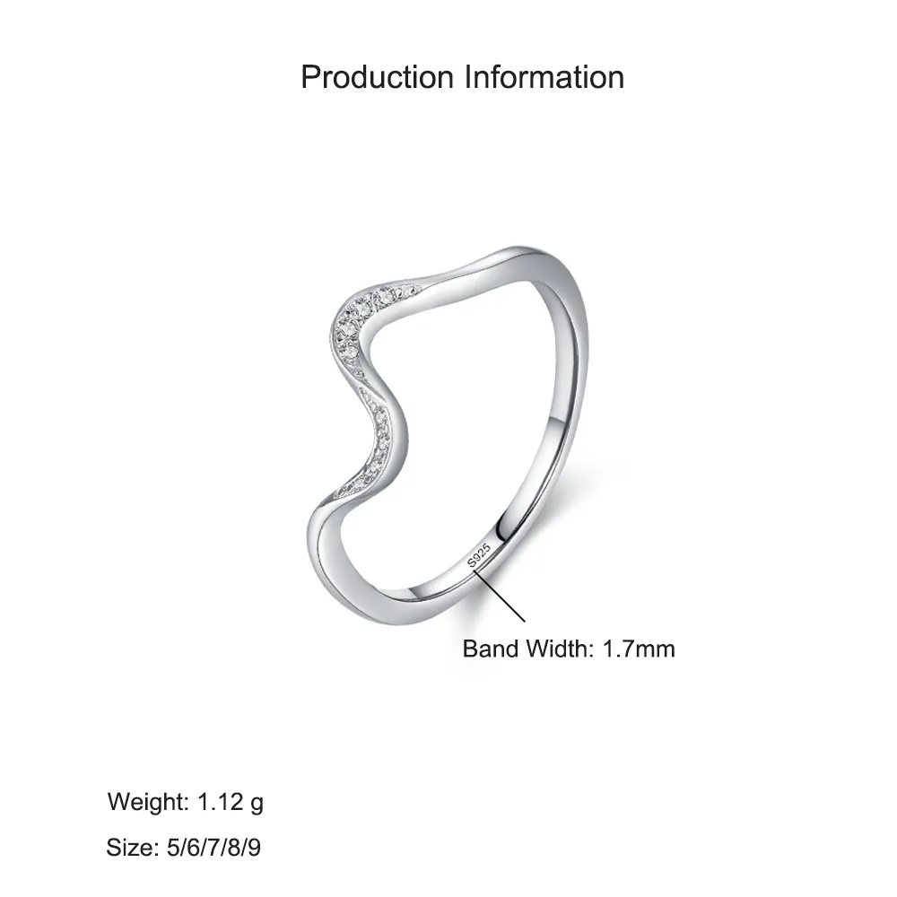 925 Sterling Silver Wave CZ Minimalist Band Ring 70100557 - image2
