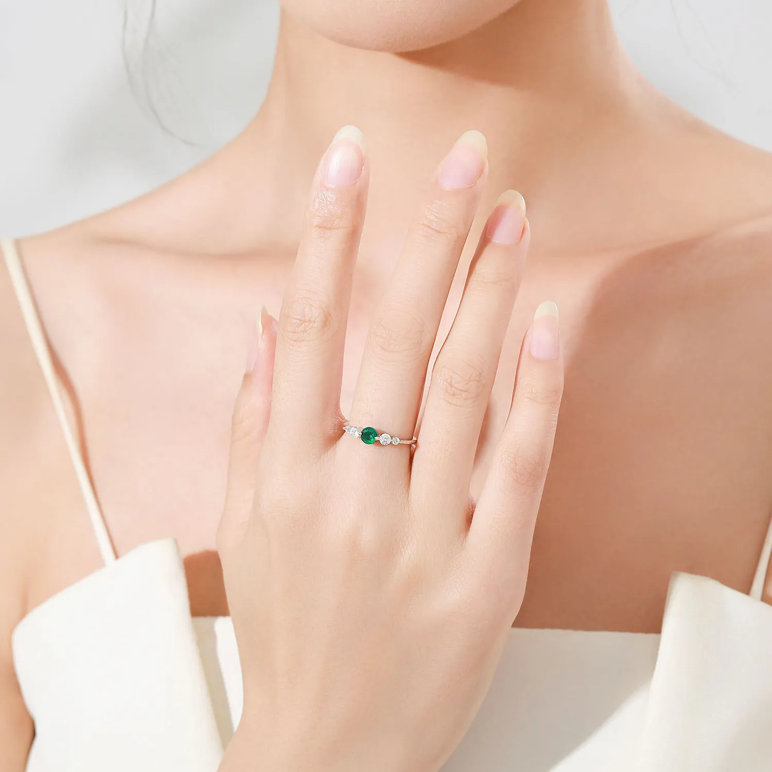 925 Sterling Silver Vintage Round Green CZ Statement Ring 70100559 - image1