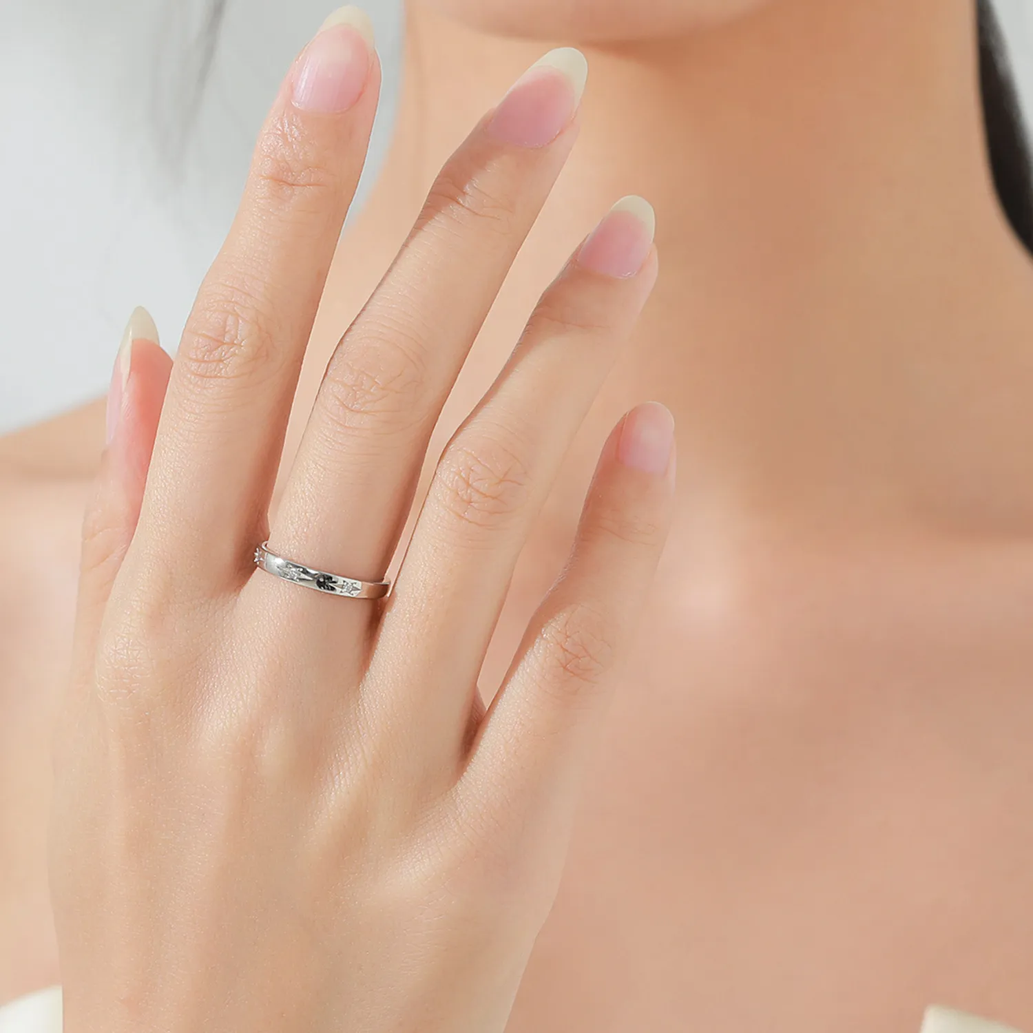 925 Sterling Silver Minimalist Star Zircon Band Ring 70100561 - image1