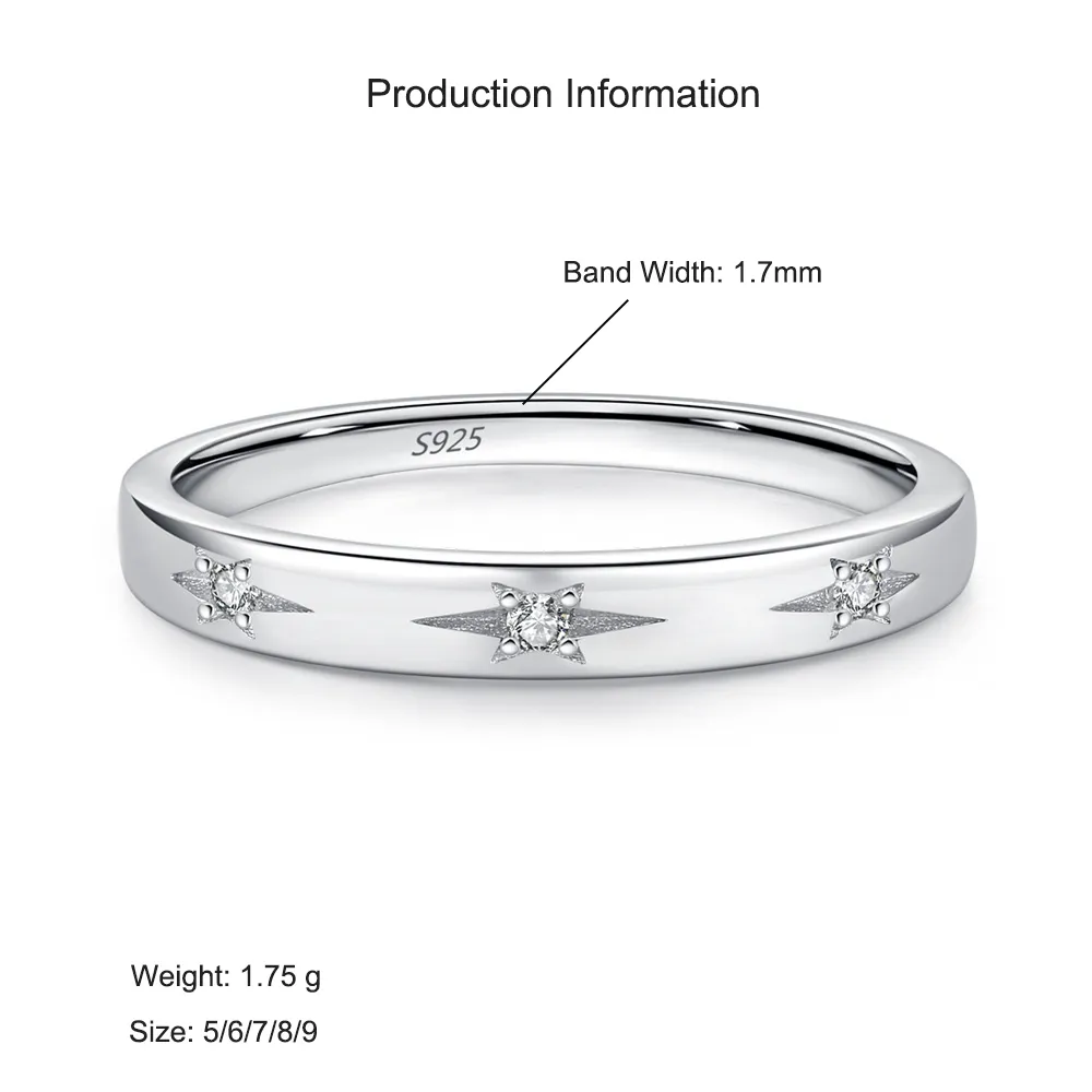 925 Sterling Silver Minimalist Star Zircon Band Ring 70100561 - image2