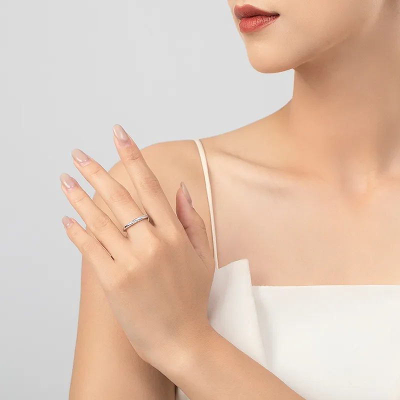 925 Sterling Silver Geometric Crossover Zircon Ring 70100562 - image1