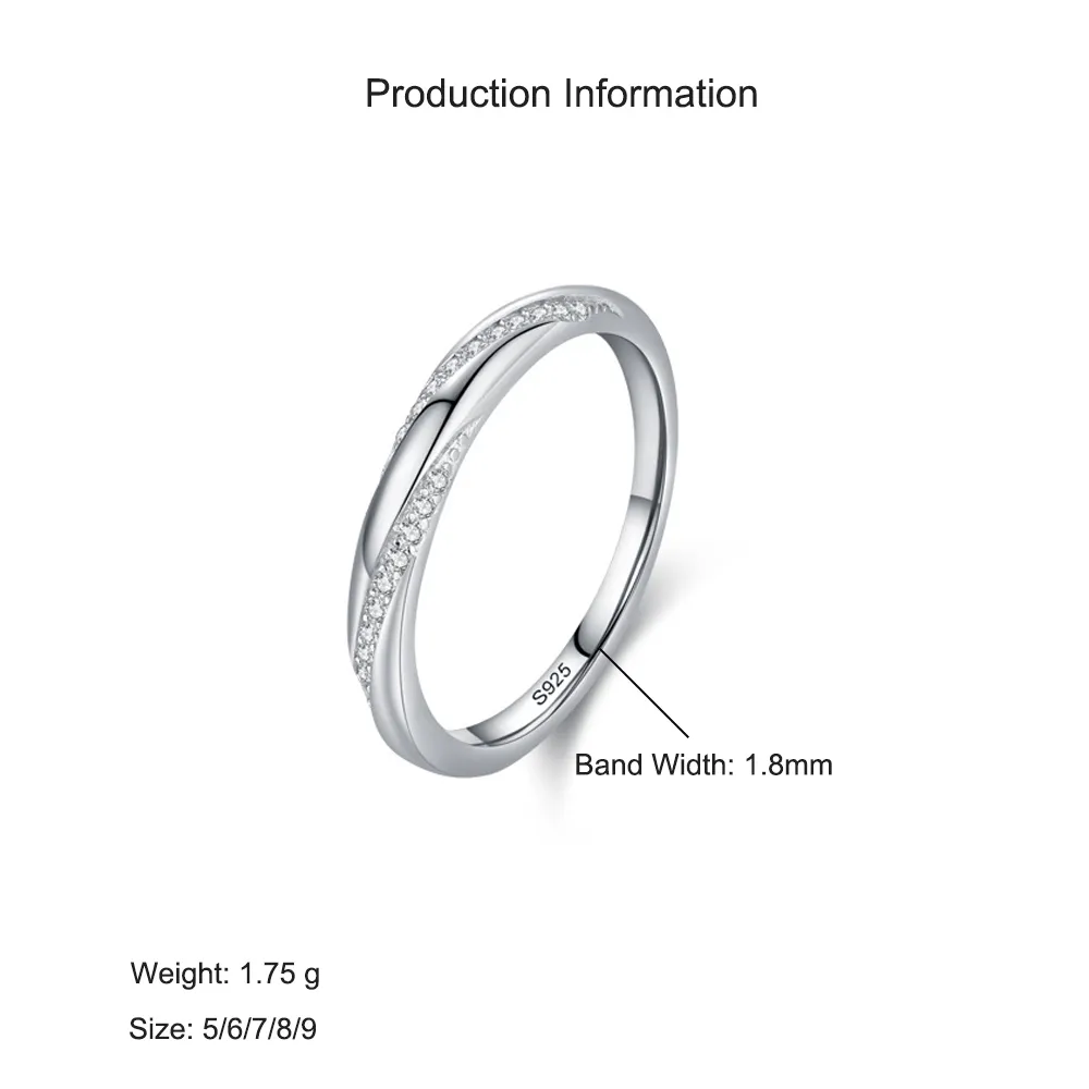 925 Sterling Silver Geometric Crossover Zircon Ring 70100562 - image2