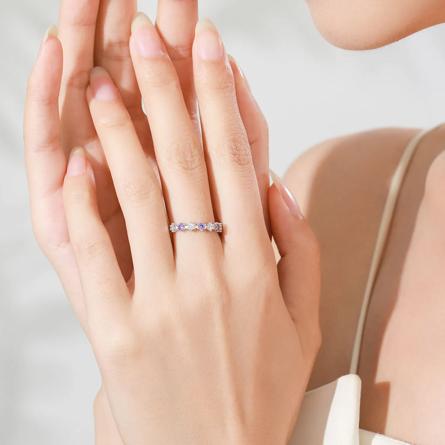 925 Sterling Silver Purple White Zircon Stacking Ring 70100564 - image1