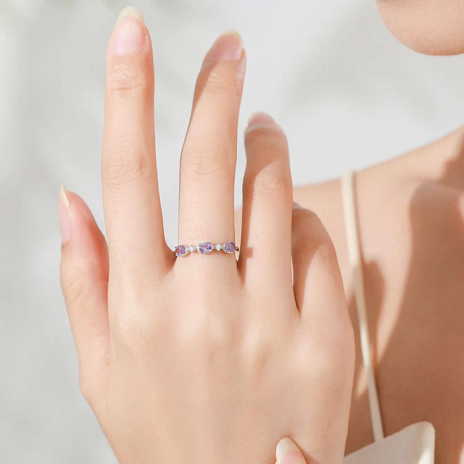 925 Sterling Silver Oval Purple White Zircon Ring 70100567 - image1