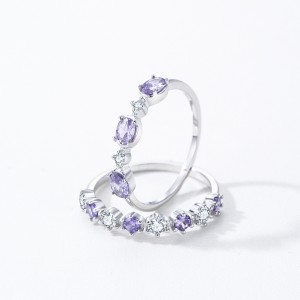 925 Sterling Silver Oval Purple White Zircon Ring 70100567
