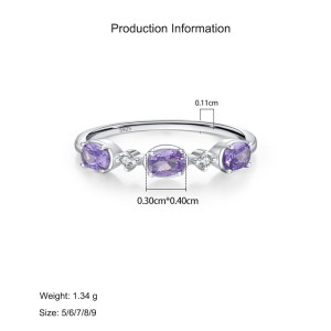 925 Sterling Silver Oval Purple White Zircon Ring 70100567