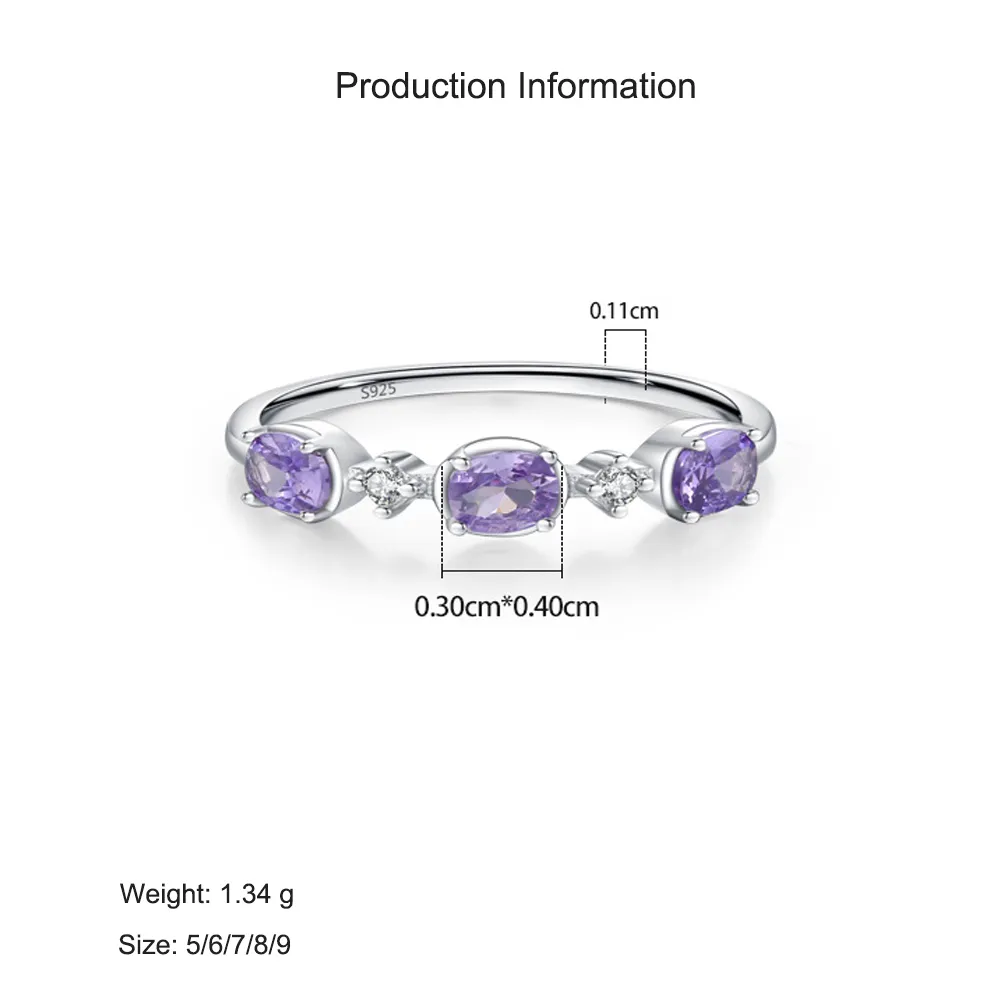 925 Sterling Silver Oval Purple White Zircon Ring 70100567 - image2