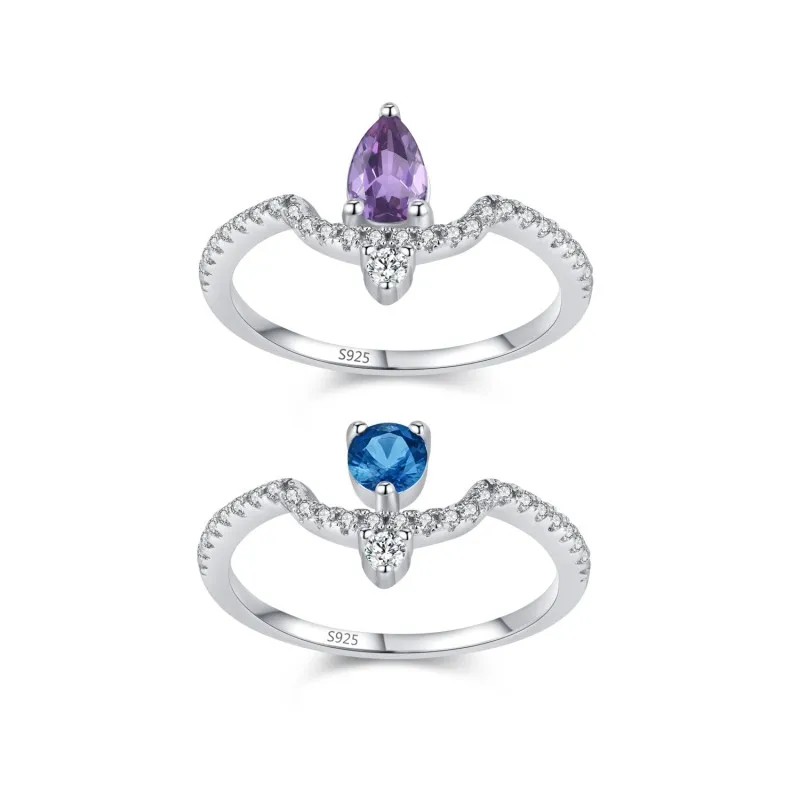 925 Sterling Silver Teardrop Gemstone Zircon Ring 70100570