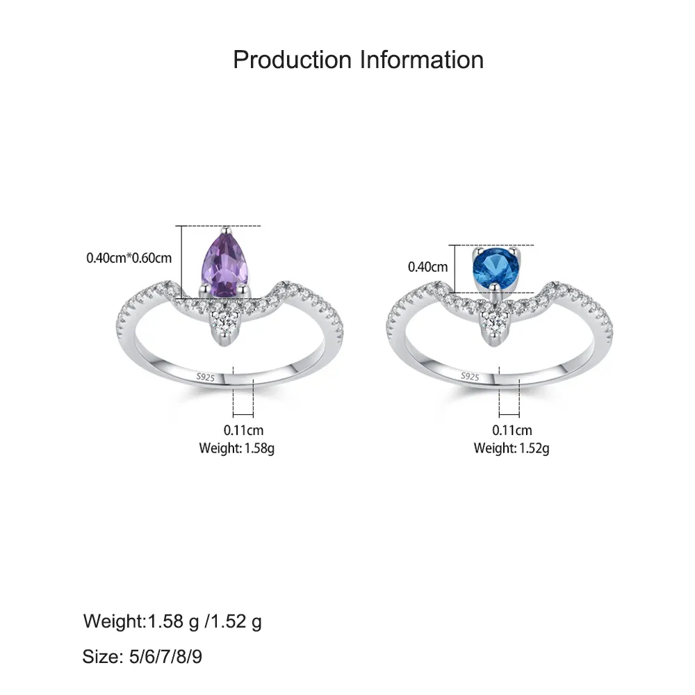 925 Sterling Silver Teardrop Gemstone Zircon Ring 70100570 - image2