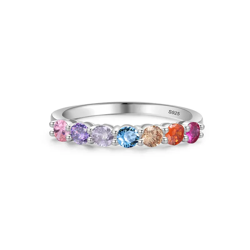925 Sterling Silver Rainbow Stackable Zircon Ring 70100575