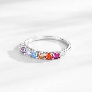 925 Sterling Silver Rainbow Stackable Zircon Ring 70100575