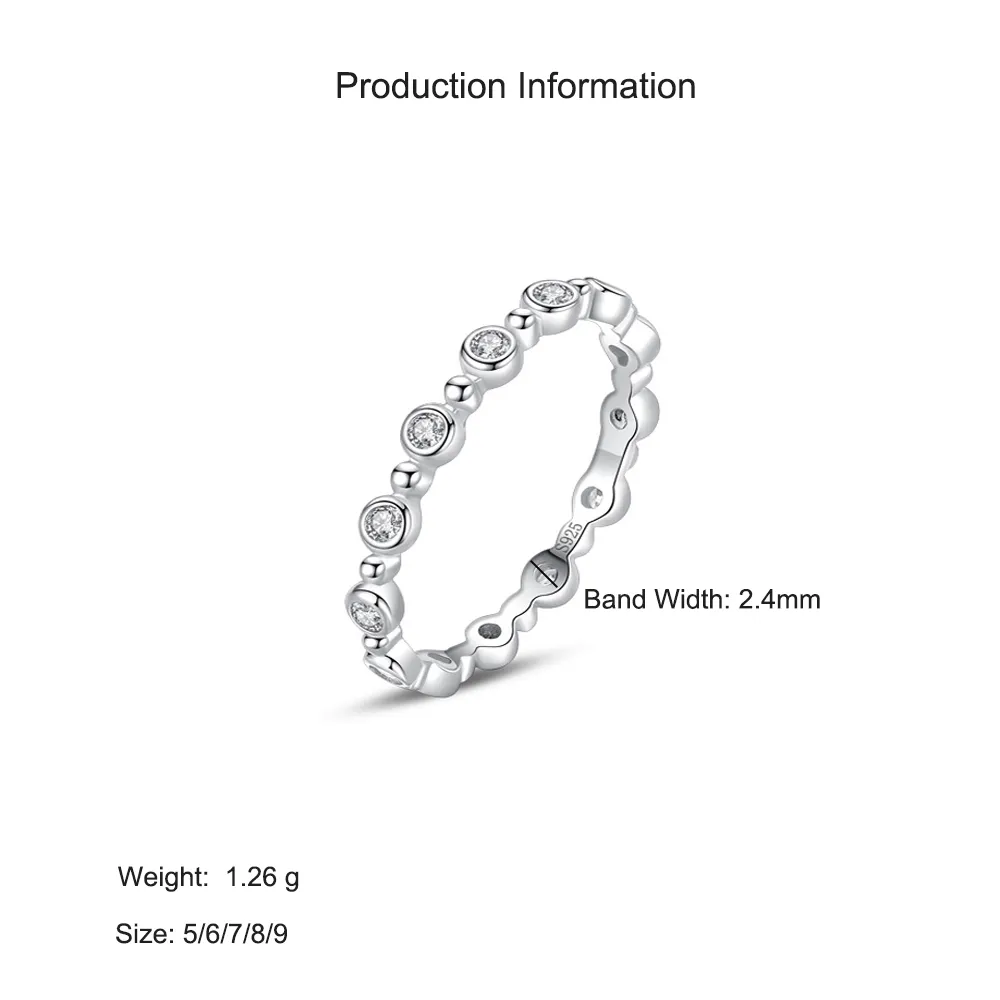 925 Sterling Silver Minimalist Stackable Round Zircon Ring 70100576 - image2