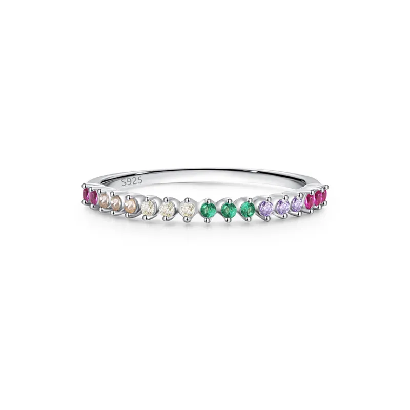 925 Sterling Silver Rainbow Zircon Ring 70100577