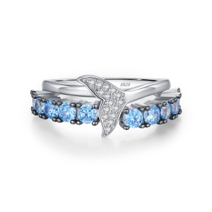 925 Sterling Silver Light Blue Mermaid Tail Ring 70100578